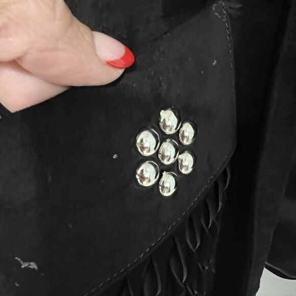Vintage Arella Women’s Western Fringed Suede Leather Jacket XL Black Studs Rodeo - Picture 6 of 16